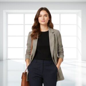 Shein Houndstooth Blazer Women’s Classic Check Jacket | Structured Shoulder Pads